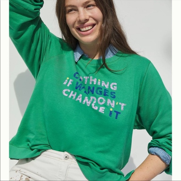 ANTHROPOLOGIE Maeve Green If We Don't Change It Graphic Sweatshirt - Picture 3 of 10